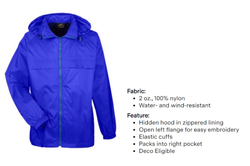 Ultra Club Jacket Full Zip Hooded Pack-Away Jacket