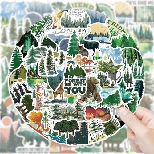 Product Description: 2.20 inch Forest Theme Stickers. Click "more images" and open full screen to see additional photos.</br></br>These 50 forest-themed, waterproof vinyl decals featuringforest trees and animals are the perfect event giveaway for your Conservation District. Raise awareness and promote your 2024 Stewardship Theme with sticker giveaways - perfect foraddingto your water bottles, laptop, scrapbook, or phone.</br></br>Shipping calculation instructions: </br></br>Click "calculate" at check out under shipping and handling.</br>Submit countryand your zip code then choose “STICKERS ONLY" if you areshipping stickers only in your order.</br>Stickers only shipping rate: $8.60 up to $70.00   Shipping rate: $10.60 above $70.00</br></br>Please note! Users with nacdnet.net email addresses may have filtering issues with receipts being automatically generated and sent from the marketplace. This includes purchases and free downloads. </br></br>Please contact stewardship@nacdnet.org if you do not receive a receipt for purchase or with download links via email soon after your purchase</br> 50 Forest Theme Vinyl Decal (Stickers)