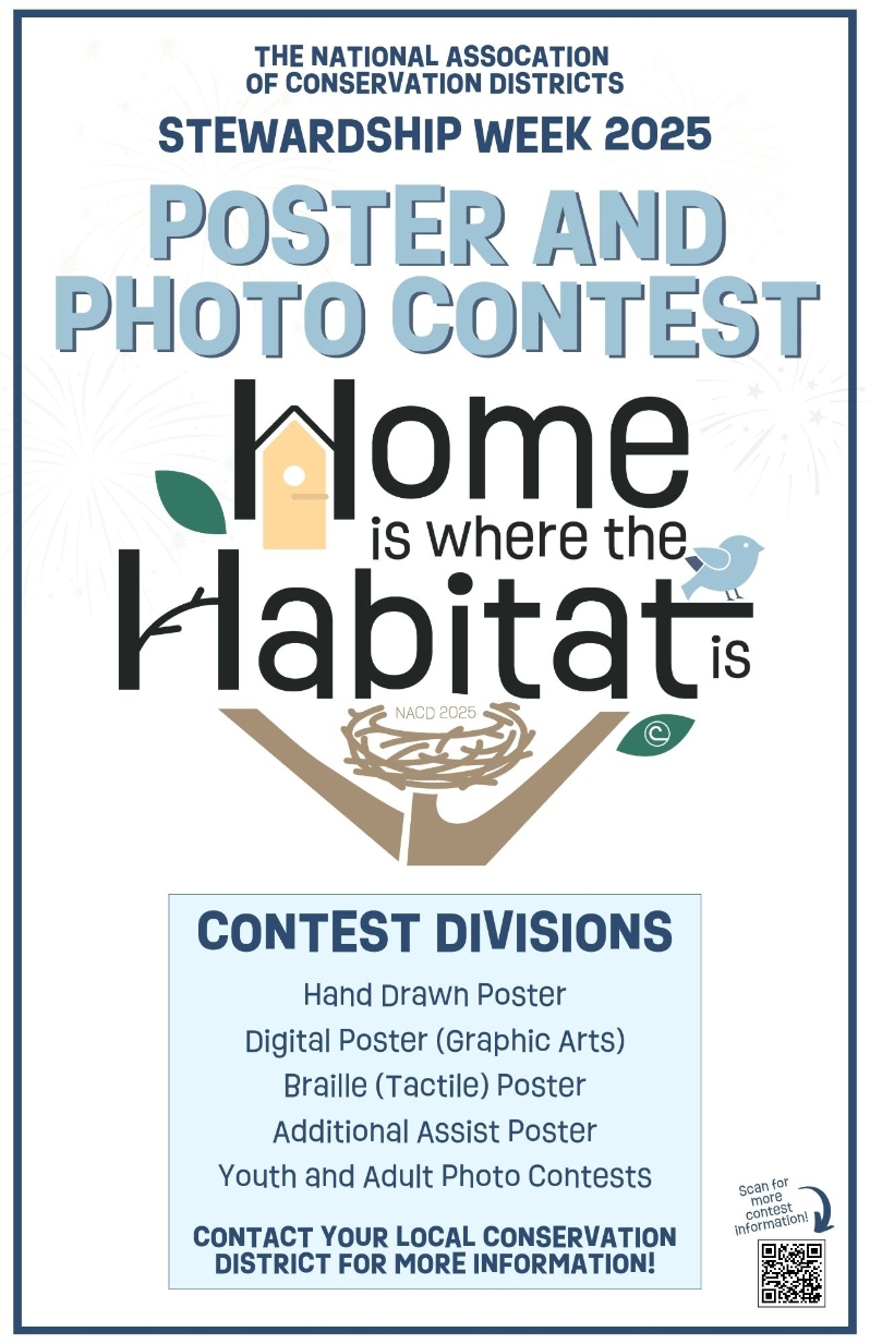 Product Description: This is a PDF file for digital use and personal printing. After the order is placed, the link to the PDF file will be sent to the customer. For recipients with nacdnet.net email addresses, we kindly request that you add stewardship@nacdnet.org to your safe senders list to ensure seamless receipt of your download link. Should you be unable to access these settings, please feel free to send an email to stewardship@nacdnet.org with the subject line "safe sender," and our team will respond. This should help correct any email filter issues.</br></br>This poster is perfect to hang and advertise Stewardship Week in your district office, local schools, or at conservation events!</br> 2025 Poster on SW Contests