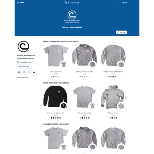 Product Description: Stewardship Theme Official Merch is Available!</br></br>Explore the NACD Bonfire Store for exclusive conservation-themed apparel! From comfy tees to cozy hoodies, each purchase supports conservation efforts nationwide.</br></br>Shop now: NACD OFFICIAL MERCH STORE</br></br>Wear your passion for conservation—every shirt tells a story! Prices will vary based on product.</br> NACD Official Merch