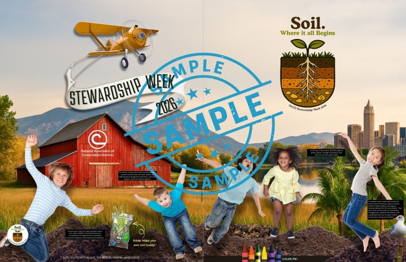 Product Description: 2026 Stewardship Week Activity Mat</br>Soil. Where It All Begins.</br></br>Download for full resolution without watermark</br></br>This foldable, interactive activity mat introduces students to soil health, conservation districts, and the living world beneath their feet. Students explore soil organisms, learn how long it takes to form topsoil, and discover how healthy soil helps prevent floods and reduce drought impacts.</br></br>Activities include a soil vocabulary search, maze, measurement tool, fun facts, and the hands on “Make a Root Buddy” plant project. Ideal for classrooms, field days, and conservation district outreach during Stewardship Week and beyond.</br> 2026 Activity Placemat