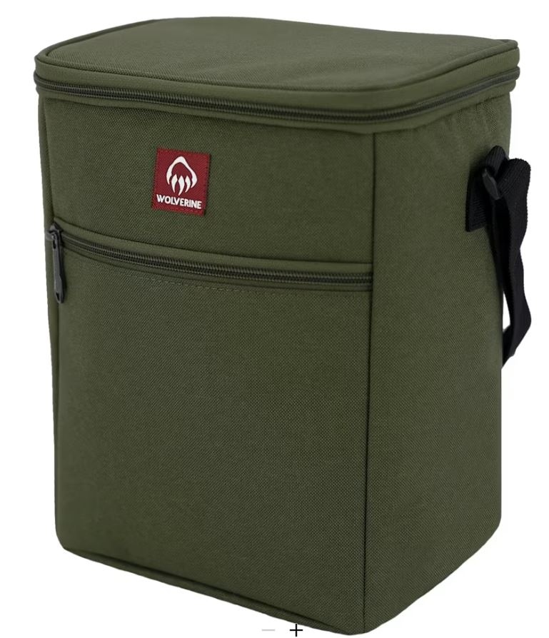 Product Description: "More Images" above - expand window for color option photos</br></br>Custom embroidered with your logo!</br></br>The Wolverine® Vertical 12-Can Cooler is crafted from high-density canvas with a durable water-repellent (DWR) finish to provide dirt- and water-repelling performance. The roomy,insulatedcompartment holds up to 12 cans, while a front pocket and shoulder strap add convenience.</br></br>High-density canvas construction</br>DWR finish sheds dirt and moisture</br>Roomy main compartment holds 12 cans</br>Shoulder strap</br>Front pocket</br></br>Specs:</br></br>11"H x 8.5"W x 7"D</br>Capacity: 8L</br> Wolverine Vertical 12-Can Cooler