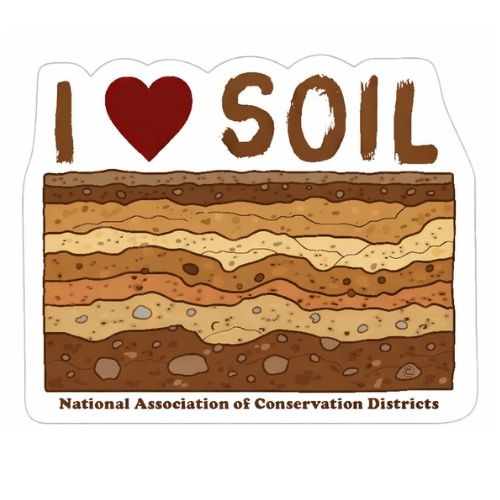 Product Description: Vinyl Sticker: I Love Soil</br>Free shipping!</br></br>Durable weather resistant vinyl sticker supporting the NACD Stewardship and Education Program.</br></br>Choose size option!</br> Vinyl Sticker - I Love Soil