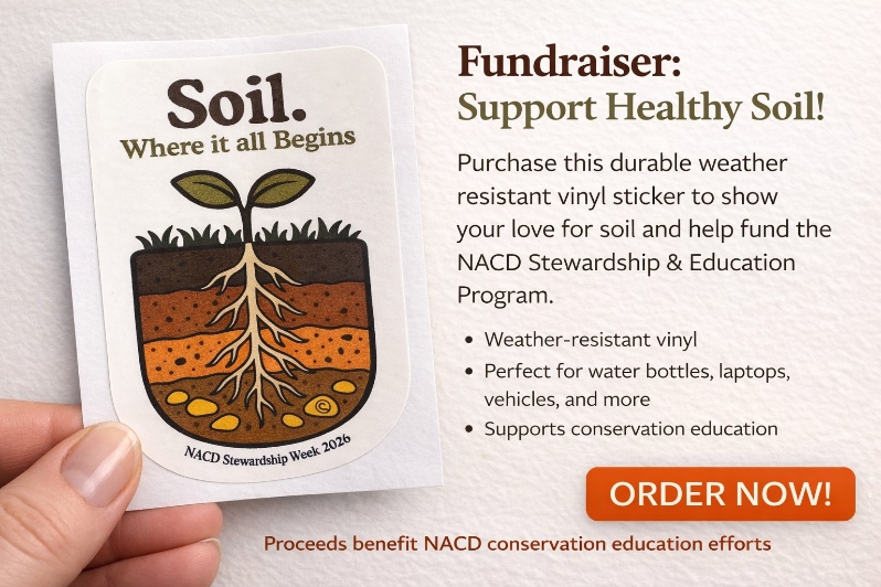 Product Description: Vinyl Sticker: Soil Where it all Begins.</br>Free shipping!</br></br>Durable weather resistant vinyl sticker supporting the NACD Stewardship and Education Program.</br></br>3.5" h x 2" w</br> Vinyl Sticker - Soil. Where it all Begins