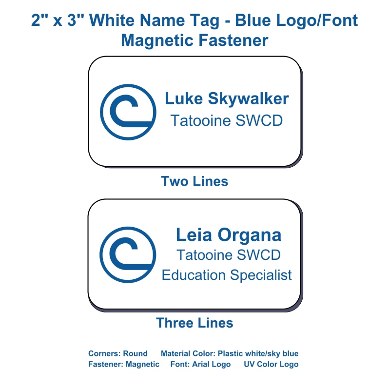 Product Description: Looking for an easy way to display employee names without putting pesky holes in shirts? Our Conservation C Magnetic Name Tags are the perfect solution! These lightweight name tags stay put and are great for professionals who work both indoors and outdoors.</br></br>Note: After you place your orderplease email the badge information to:stewardship@nacdnet.org.Badges will be shipped directly from the vendor.</br></br>Please note:Users with nacdnet.net email addresses may experience filtering issues with receipts being automatically generated and sent from the marketplace, including purchases and free downloads.</br> Name Badge with Magnetic Back